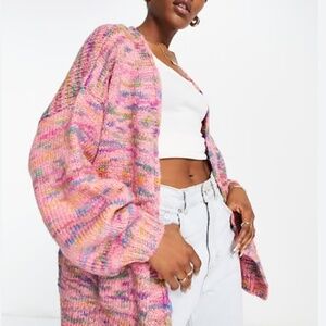 Topshop Knitted Pink Oversized Space Dye Cardigan – Size Small (US 4–6)